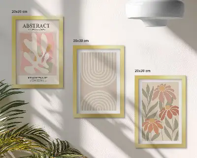 Set de 3 tablouri cu forme abstracte și motive vegetale în nuanțe pastelate