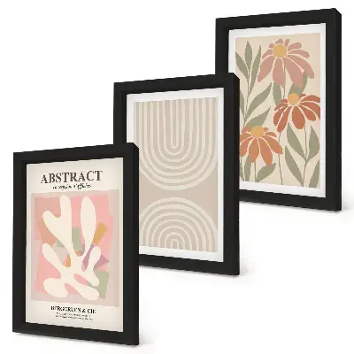 Set de 3 tablouri cu forme abstracte și motive vegetale în nuanțe pastelate