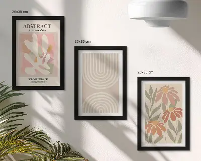 Set de 3 tablouri cu forme abstracte și motive vegetale în nuanțe pastelate