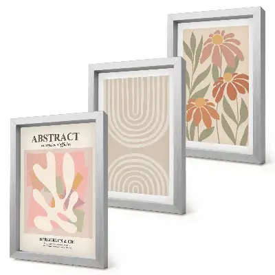 Set de 3 tablouri cu forme abstracte și motive vegetale în nuanțe pastelate