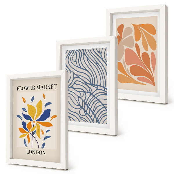 Set 3 tablouri Flori în stil modern cu modele abstracte