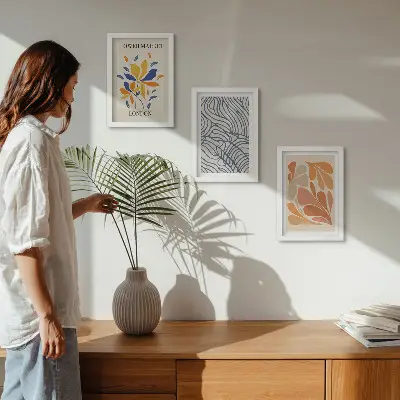 Set de 3 tablouri cu flori în stil modern și modele abstracte