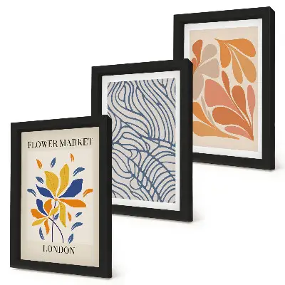 Set de 3 tablouri cu flori în stil modern și modele abstracte