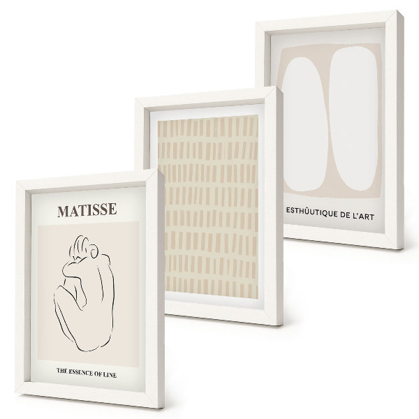 Set 3 tablouri Linii și forme în nuanțe de bej și alb