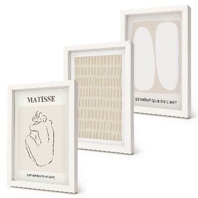 Set 3 tablouri Linii și forme în nuanțe de bej și alb