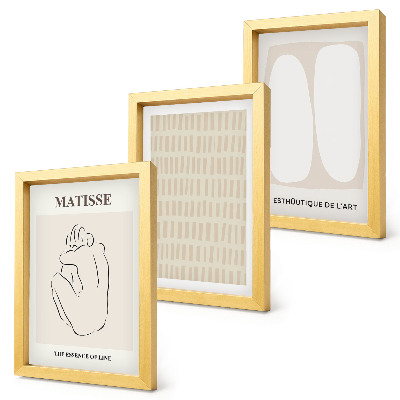 Set 3 tablouri Linii și forme în nuanțe de bej și alb