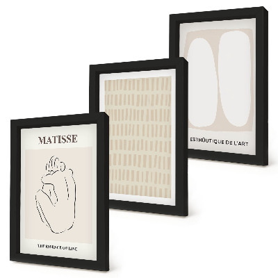 Set 3 tablouri Linii și forme în nuanțe de bej și alb
