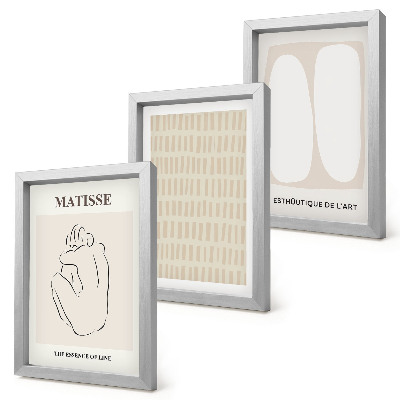 Set 3 tablouri Linii și forme în nuanțe de bej și alb
