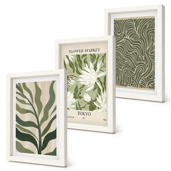 Set de 3 tablouri cu modele vegetale și decorațiuni botanice în stil boho