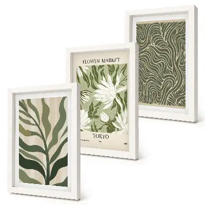 Set de 3 tablouri cu modele vegetale și decorațiuni botanice în stil boho