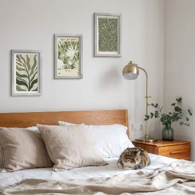 Set de 3 tablouri cu modele vegetale și decorațiuni botanice în stil boho