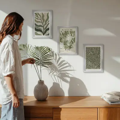 Set de 3 tablouri cu modele vegetale și decorațiuni botanice în stil boho