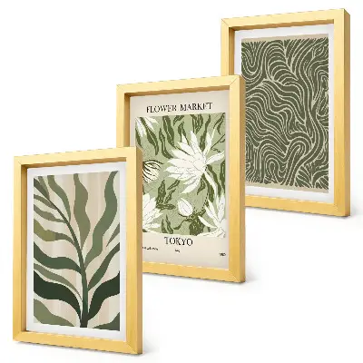 Set de 3 tablouri cu modele vegetale și decorațiuni botanice în stil boho