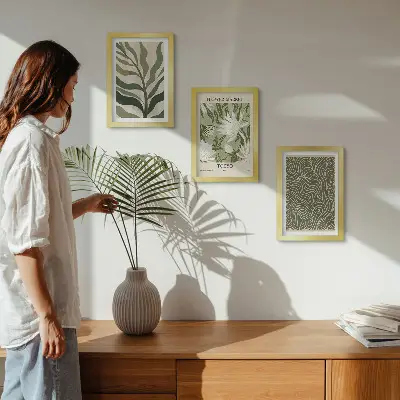 Set de 3 tablouri cu modele vegetale și decorațiuni botanice în stil boho