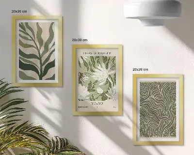 Set de 3 tablouri cu modele vegetale și decorațiuni botanice în stil boho