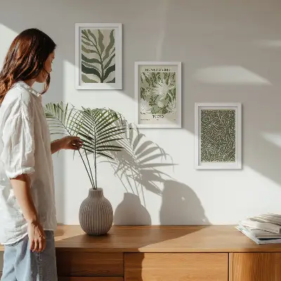 Set de 3 tablouri cu modele vegetale și decorațiuni botanice în stil boho