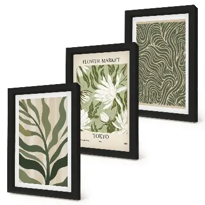 Set de 3 tablouri cu modele vegetale și decorațiuni botanice în stil boho