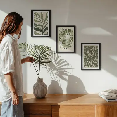Set de 3 tablouri cu modele vegetale și decorațiuni botanice în stil boho