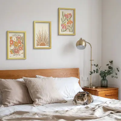 Set 3 tablouri cu flori în culori pastelate și raze de soare