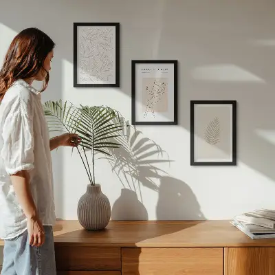 Galerie de perete cu motive de design botanic minimaliste