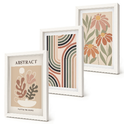 Set 3 tablouri Plante și modele abstracte în culori pastelate