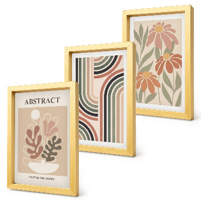 Set 3 tablouri Plante și modele abstracte în culori pastelate