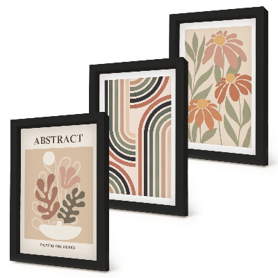 Set 3 tablouri Plante și modele abstracte în culori pastelate