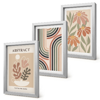 Set 3 tablouri Plante și modele abstracte în culori pastelate
