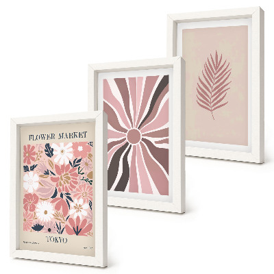Set 3 tablouri Modele florale cu frunze și forme geometrice