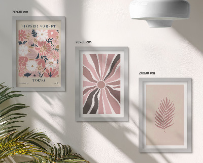 Set 3 tablouri Modele florale cu frunze și forme geometrice