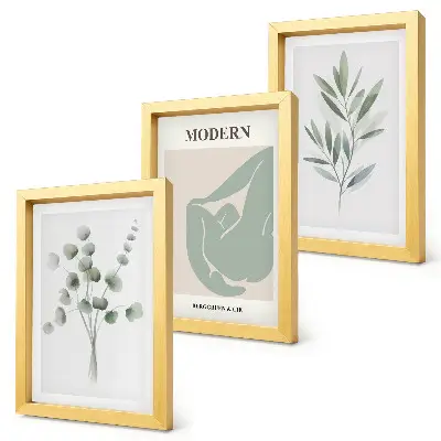Set de 3 tablouri cu motive vegetale în nuanțe delicate de verde