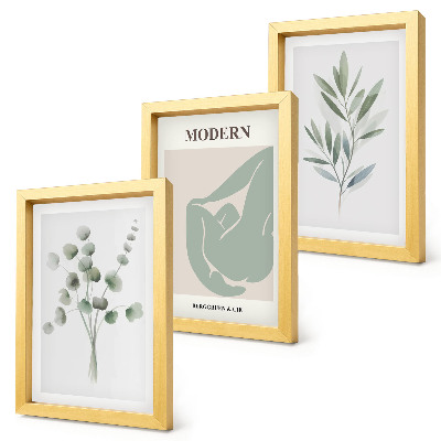 Set 3 tablouri Motive vegetale în nuanțe delicate de verde