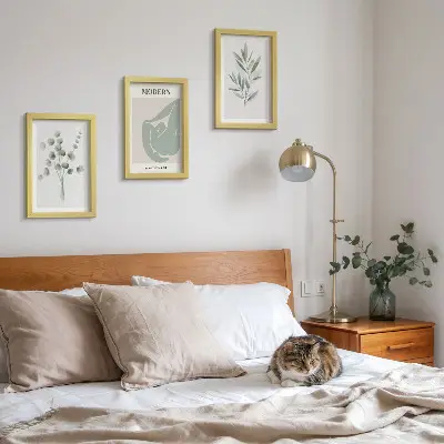 Set de 3 tablouri cu motive vegetale în nuanțe delicate de verde