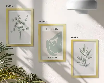 Set de 3 tablouri cu motive vegetale în nuanțe delicate de verde