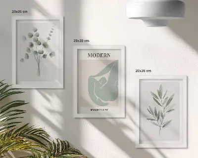 Set de 3 tablouri cu motive vegetale în nuanțe delicate de verde