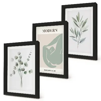 Set de 3 tablouri cu motive vegetale în nuanțe delicate de verde