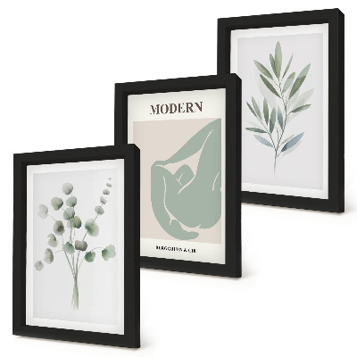 Set 3 tablouri Motive vegetale în nuanțe delicate de verde