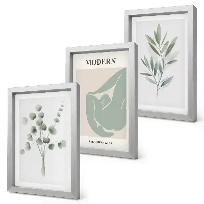 Set de 3 tablouri cu motive vegetale în nuanțe delicate de verde