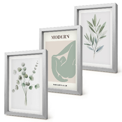 Set 3 tablouri Motive vegetale în nuanțe delicate de verde