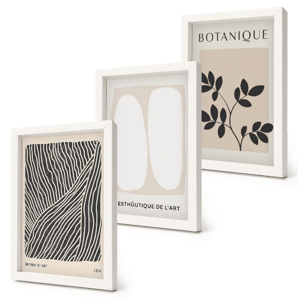 Set 3 tablouri Modele florale și linii minimaliste în culori neutre