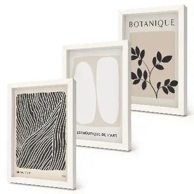 Set de 3 tablouri cu modele florale și linii minimaliste în culori neutre