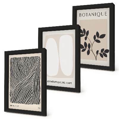 Set 3 tablouri Modele florale și linii minimaliste în culori neutre