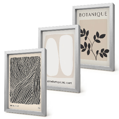 Set 3 tablouri Modele florale și linii minimaliste în culori neutre