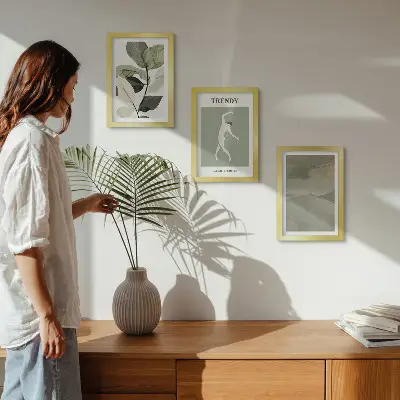 Galerie de perete cu modele de plante și forme abstracte
