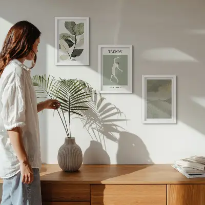 Galerie de perete cu modele de plante și forme abstracte