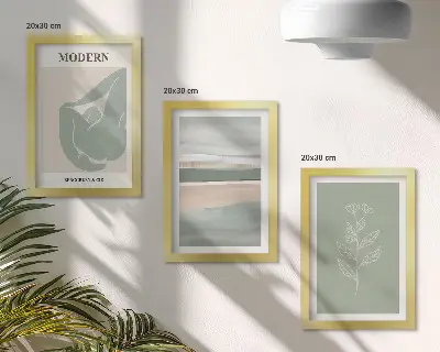 Galerie de perete cu forme abstracte și plante în nuanțe pastelate