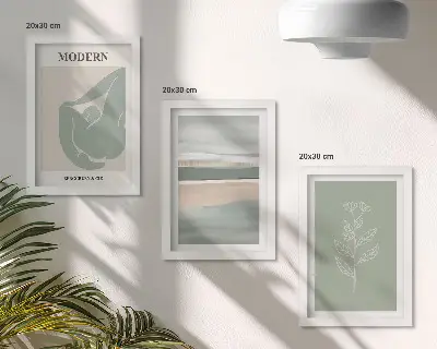 Galerie de perete cu forme abstracte și plante în nuanțe pastelate