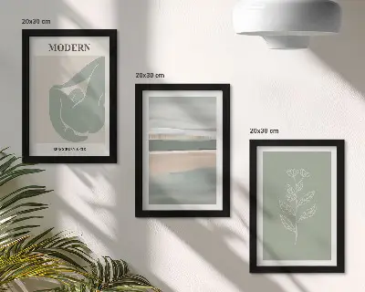 Galerie de perete cu forme abstracte și plante în nuanțe pastelate