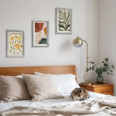 Set 3 tablouri cu motive florale și forme abstracte cu frunze