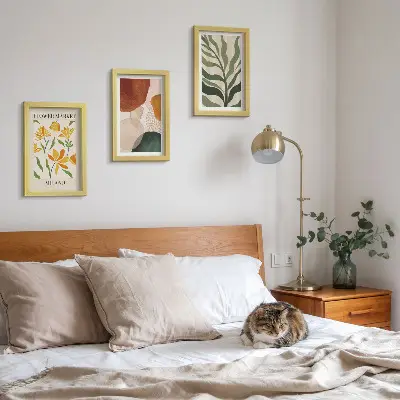Set 3 tablouri cu motive florale și forme abstracte cu frunze
